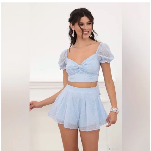 Lucy in the Sky Genevieve Puff Sleeve Chiffon Set in Blue Dots - Picture 4 of 10